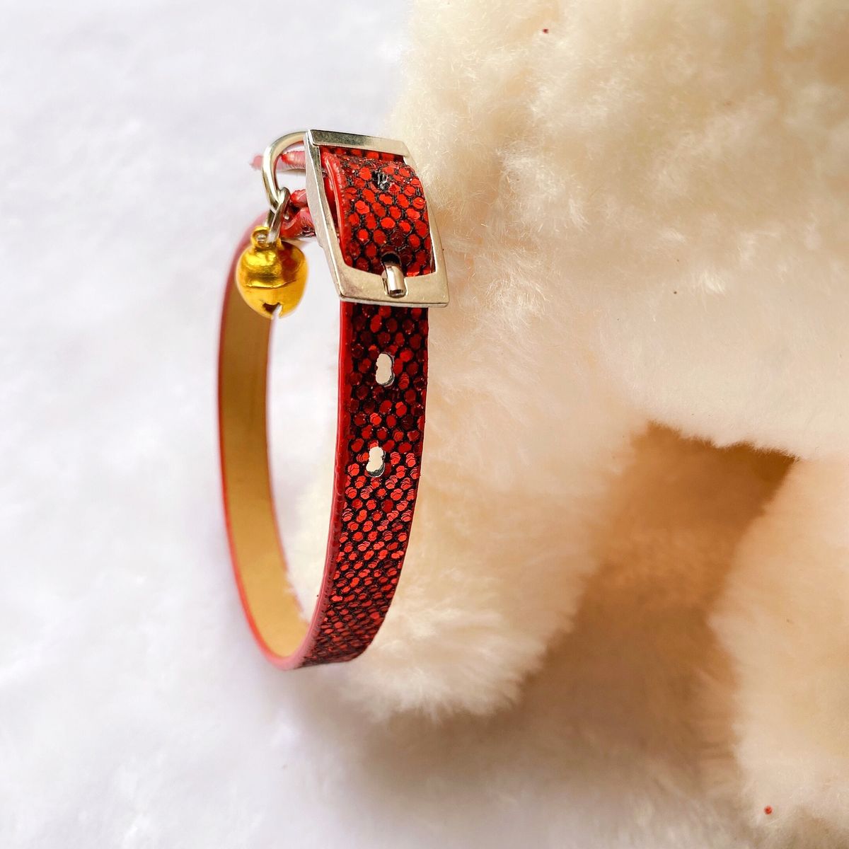 Collier réglable en cuir PU pour chien et chat avec clochette scintillante_voghion.com