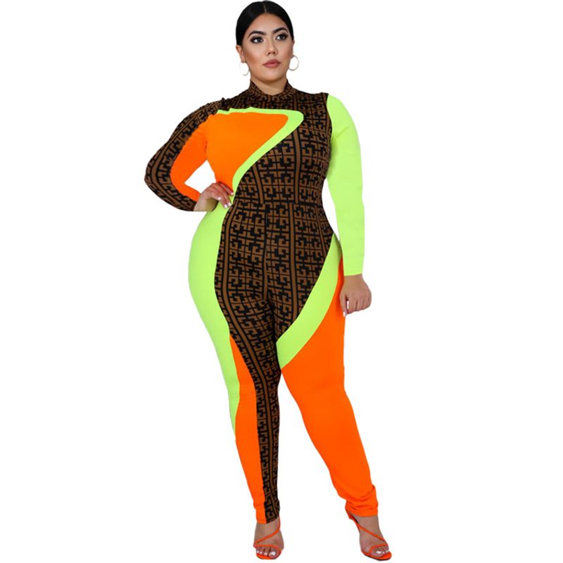  women's clothing plus-size jumpsuit with color matching zipper fake two-piece suit_voghion.com