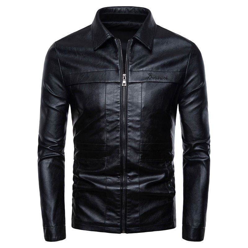 Men's casual leather jacket jacket motorcycle lapel leather jacket_voghion.com