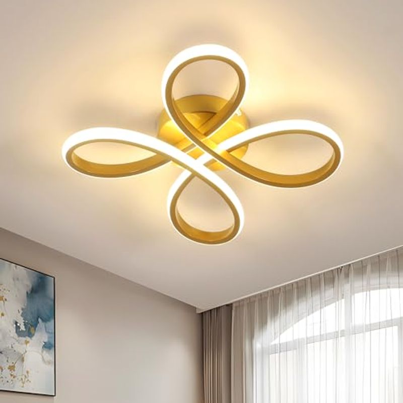 GOECO LED-Deckenleuchte mit Blumenmuster, goldfarben, 30 cm, warmes Licht, 30 W, perfekt für Küche und Schlafzimmer_voghion.com