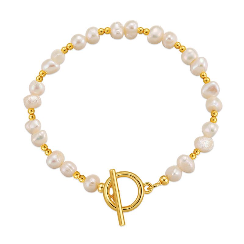 Natural Freshwater Pearl Irregular High Grade Elegant Handmade Bracelet Copper Plated K Real Gold OT Buckle Sweet Jewelry_voghion.com