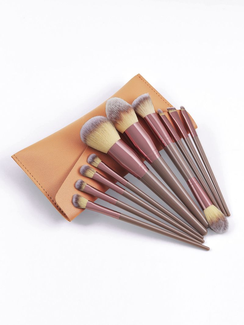 10 pcs brown makeup brush set with brush bag, including powder brush, blush brush FINDCOLOR factory direct sale_voghion.com