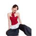 Ballet Style Red Polka Dot Bow Camisole Vest For Women's Summer Design, Patchwork Ruffle Edge Ribbon Top_voghion.com