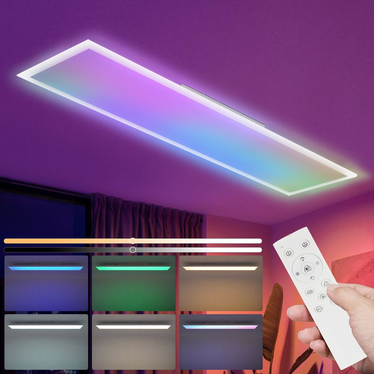 Glitzerlife LED Panel 100x25 Deckenleuchte - Deckenpanel Dimmbar Lang RGB Farbwechsel Flach Mit Fernbedienung 24W Deckenlampe Moderne Küchenlampe Für Party Büro_voghion.com