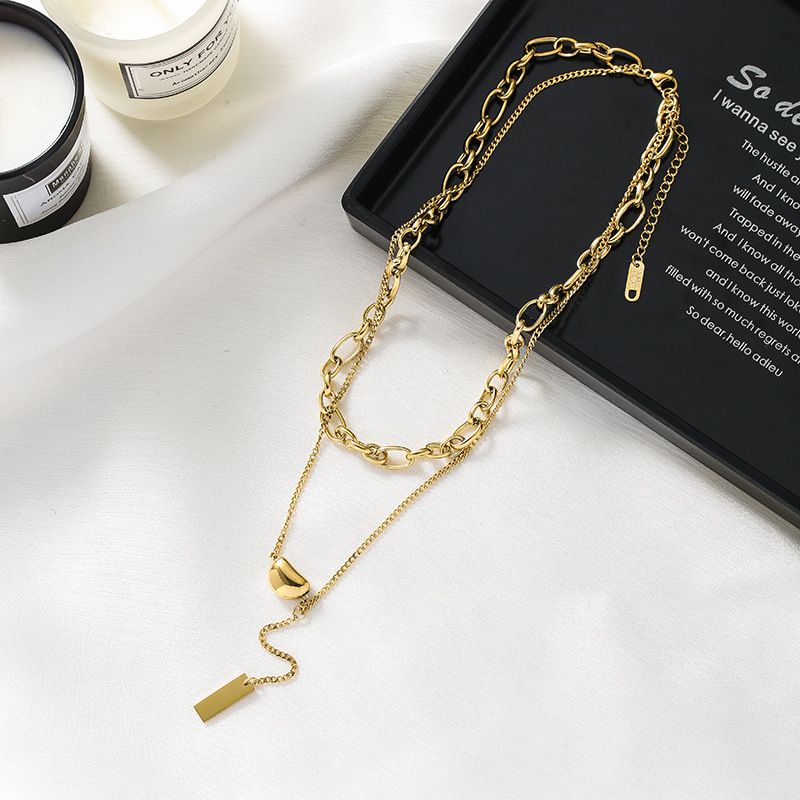Bohemian Ethnic Retro Women Necklace Ins Double-layer Lentil Necklace Titanium Steel Does Not Fade Simple Retro Collarbone Sweater Chain_voghion.com