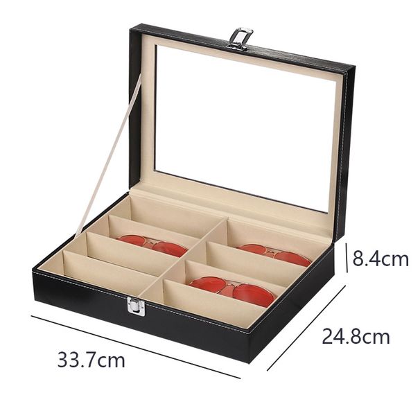 Familien-Organizer, Brillenbox, Spot, große Kapazität, Holzfenster, Multi-Grid, Sonnenbrillenbox, Pu-Lederbox, Brillen-Aufbewahrungsbox_voghion.com