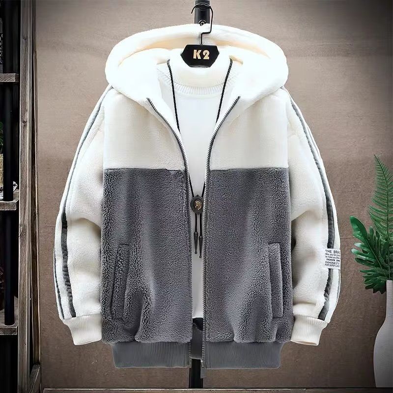 Herrenbekleidung Herren Lammfelljacke Herbst- und Winterkleidung Plus Samt Dicke warme Kapuzenjacke Herren Marken Granular Fleecejacke_voghion.com