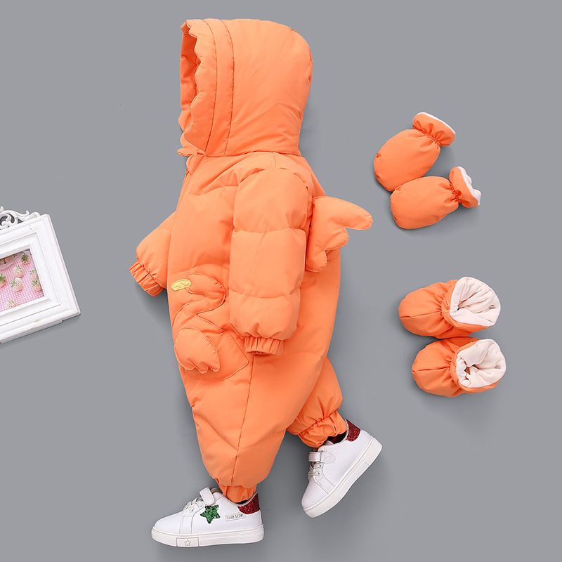 Premium Baby Down Jumpsuit – Soft & Warm Hooded Snowsuit For Boys & Girls (80-100cm, Orange/Cream)_voghion.com