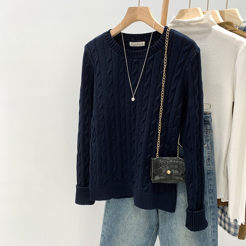 Damenbekleidung Strickpullover Slim Fit Bottoming Sweater Gemütlicher Zopfmusterpullover Damen Casual Loose Fit Langarm Pullover Top Für Herbst Winter​_voghion.com