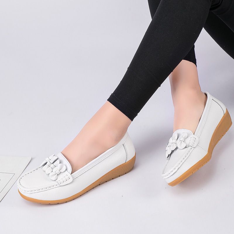 New Spring/Summer Casual Women's Single Cowhide Bean Mom's Shoes, Cow Muscle Sole Slope Heels, Lefu Shoes_voghion.com