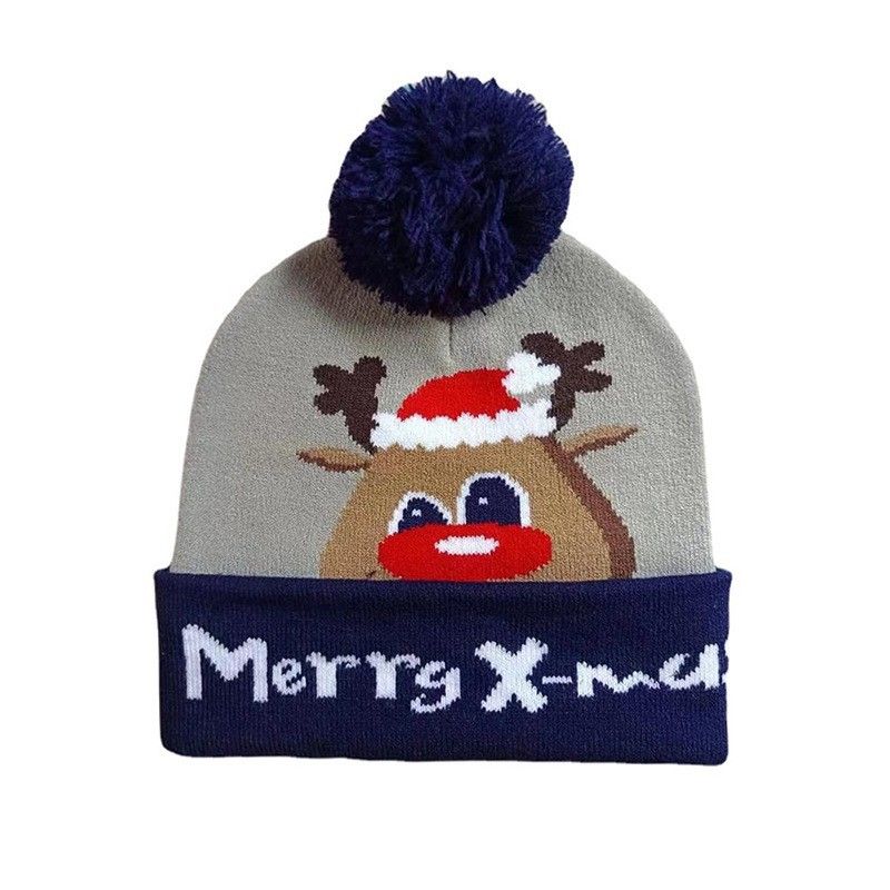 Ny vinterjacquard älg snögubbe hjort julgran rolig varm stickad mössa_voghion.com