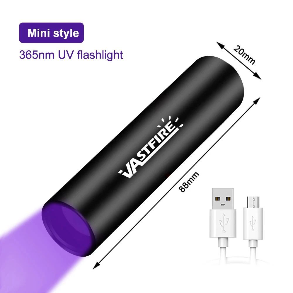 Mini torcia UV da 3 W, 365 nm, luce nera ultravioletta, ricaricabile tramite USB_voghion.com