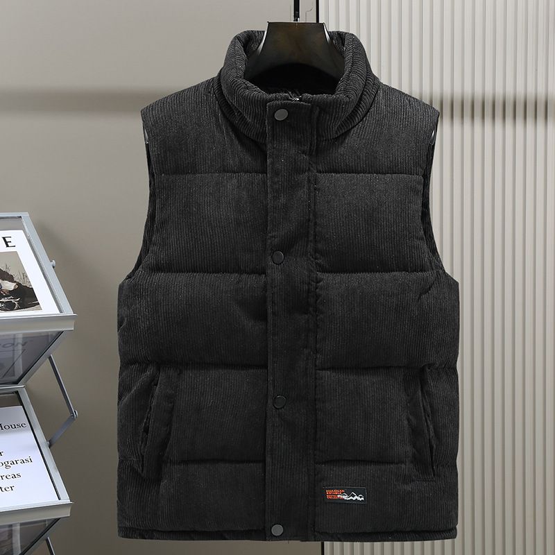 Men's Clothing Down Cotton Vest Men's Autumn And Winter Thickened Corduroy Stand Collar Vest Trendy Jacket Warm Vest Vest Shoulder Outer Wear_voghion.com