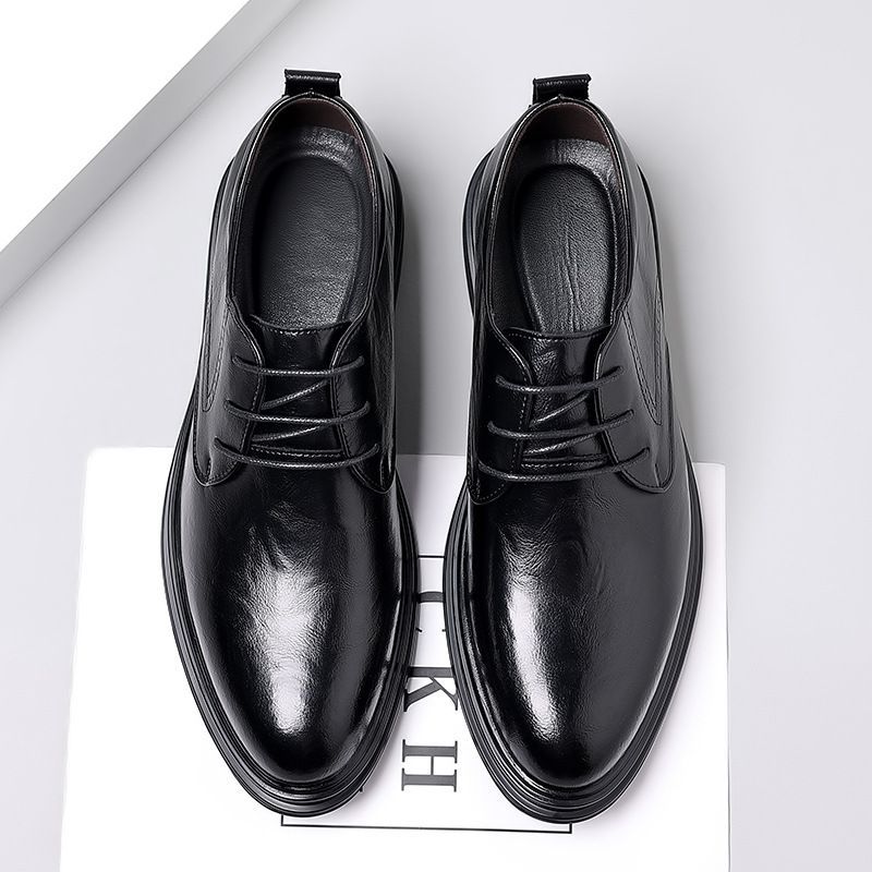 Robe formelle d'affaires en cuir pour meilleur homme, costume de mariage décontracté noir, respirant, chaussures de marié anglais_voghion.com