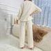 Autumn And Winter Cotton Lint Button Cardigan Cherry Print Women's Pajamas Loungewear Simple And Casual_voghion.com