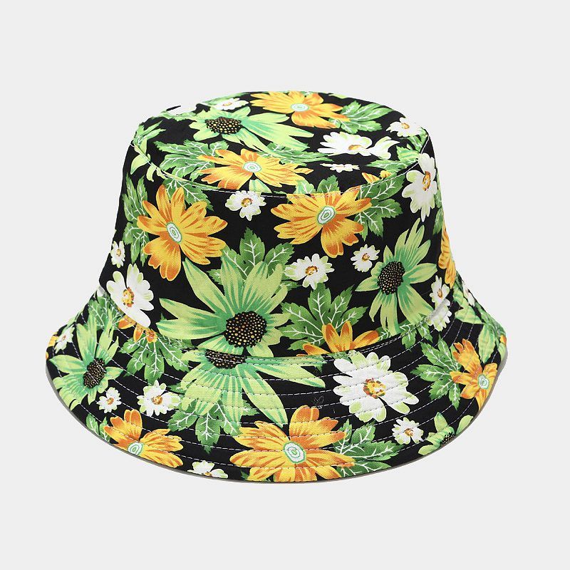 New small daisy flower pattern double-sided bucket hat women's autumn outdoor sun protection visor casual basin hat_voghion.com