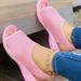 2025 Summer New Thick Sole Mesh Knitted Fish Mouth Sandals, Large Size One Step Women's Shoes_voghion.com