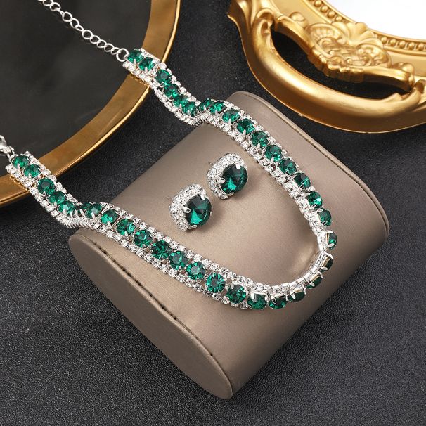 Damen-Schmuckset, modisches Schmuckset mit Halskette und Ohrringen und Armband aus Strasssteinen für die Braut_voghion.com