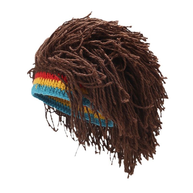 Knitted braid hat for men and women, quirky pullover hat for fashionable hip-hop party wig hat_voghion.com