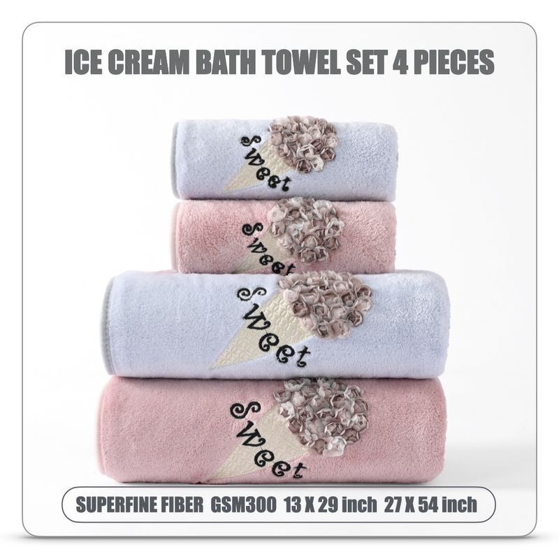 4-Piece Embroidered Coral Fleece Towel Set - Ultra Soft & Super Absorbent Bath & Hand Towels For Home & Spa Use​_voghion.com