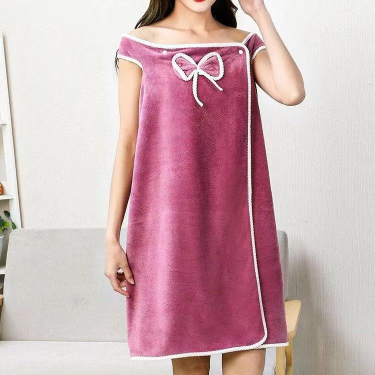 Abito in pile di corallo per primavera e autunno, asciugamano da bagno indossabile per donna, spesso, morbido, assorbente, ad asciugatura rapida per la casa_voghion.com