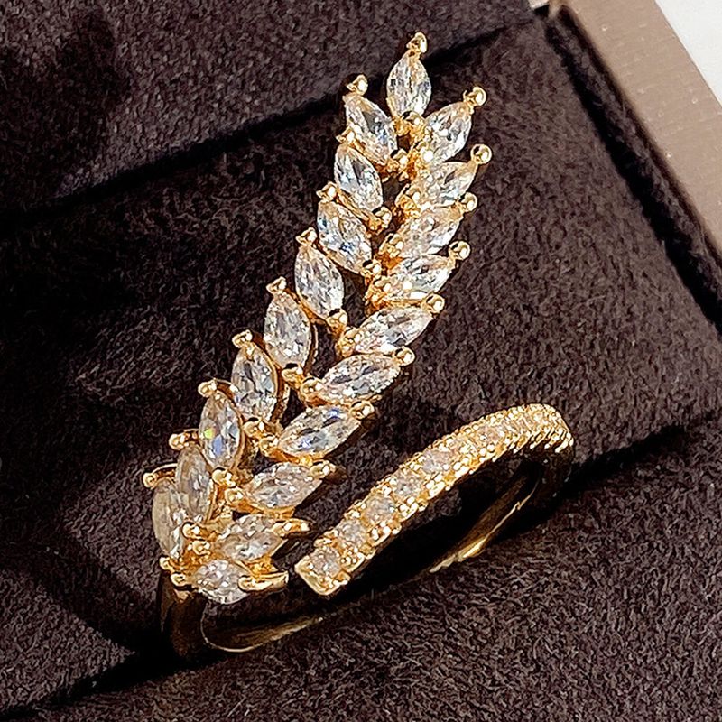 Cao Shi Ruili Magazine Open Creative Wheat Ear Shape Full Diamond Women's Light Luxury Shining Zircon Ring_voghion.com