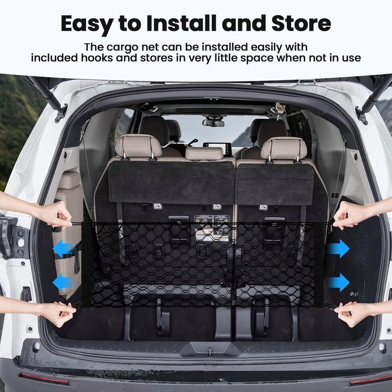 Trunk Cargo Net For Toyota Sienna 2021-2024 2025 Accessories Envelope Style Mesh Trunk Net Organizer And Storage Stretchable Adjustable Elastic Nylon Rear Cargo Netting With Hooks_voghion.com