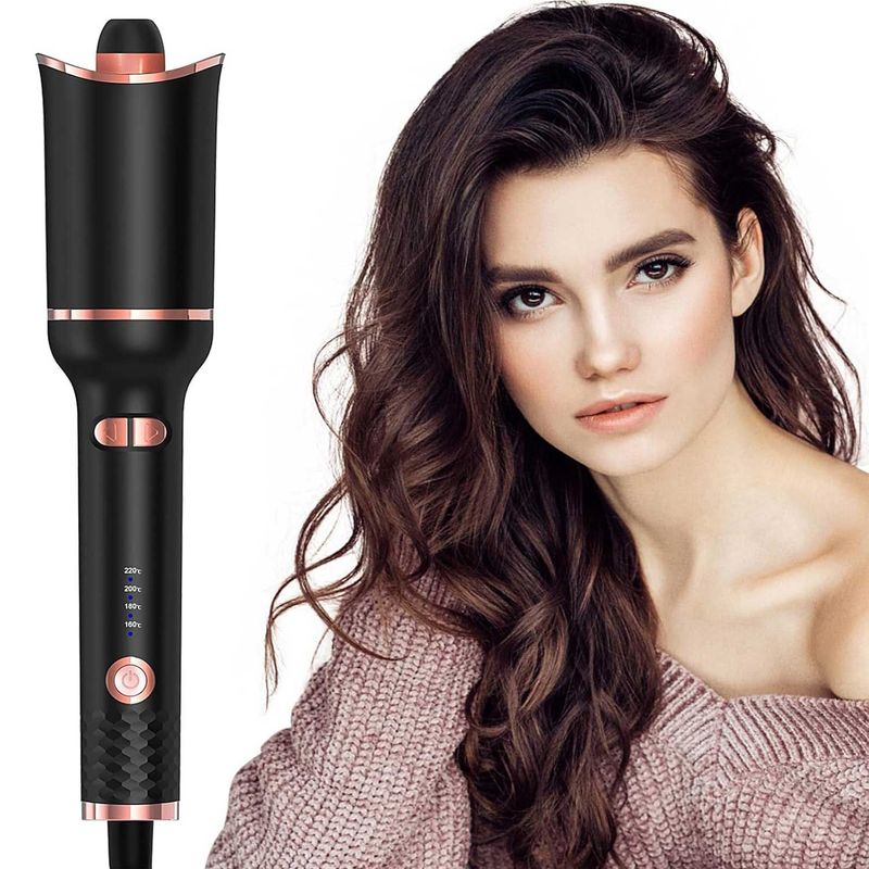 Automatic Curling Iron, Ceramic Ionic Auto-Rotating Hair Curling Wand With Anti-Stuck Technology - Black_voghion.com