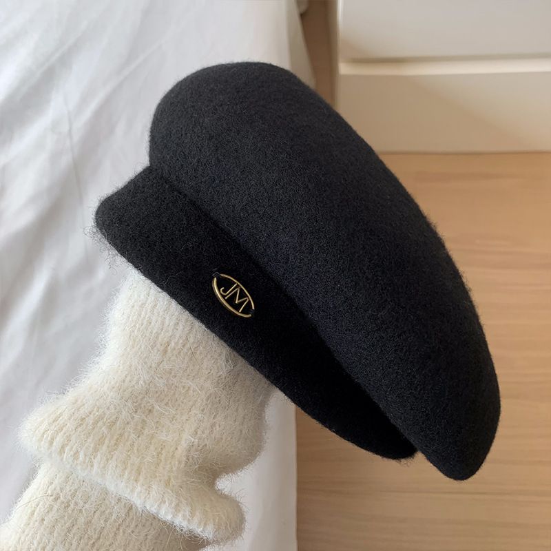 Béret en laine de haute qualité, nouveau grand tour de tête, polyvalent, couleur unie, petit chapeau de peintre_voghion.com
