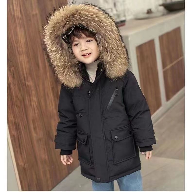 Veste d'hiver pour garçon avec col en fourrure – Manteau chaud en coton rembourré pour enfant (120-170 cm) – Noir/Blanc/Rouge/Bleu_voghion.com