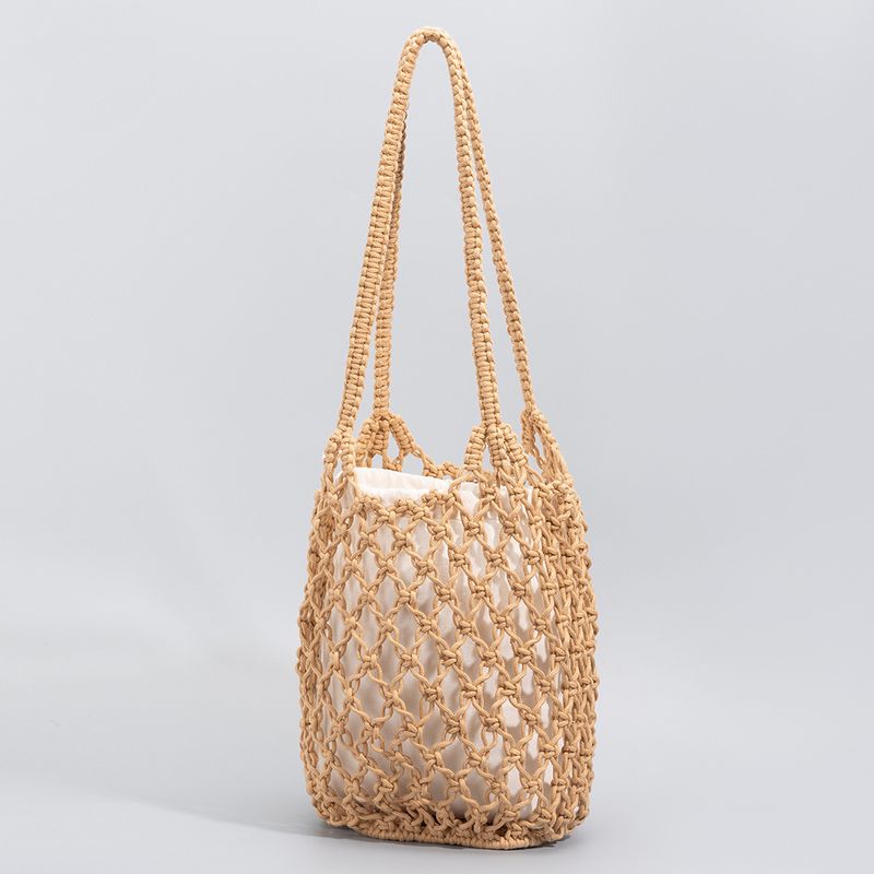 Borsa da pesca in rete per le vacanze al mare ENSPT Borsa intrecciata a mano Borsa a rete transfrontaliera Borsa in filo di cotone Borsa a secchiello a tracolla di grande capacità_voghion.com