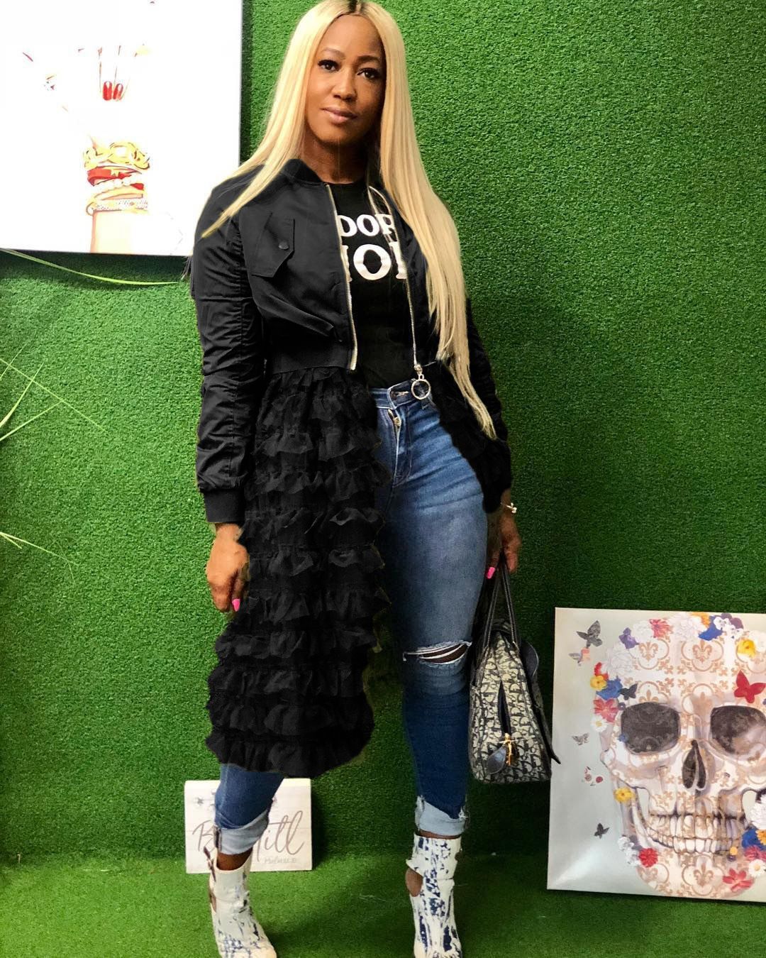 Women's fashion zipper solid color jacket + mesh lace skirt coat_voghion.com