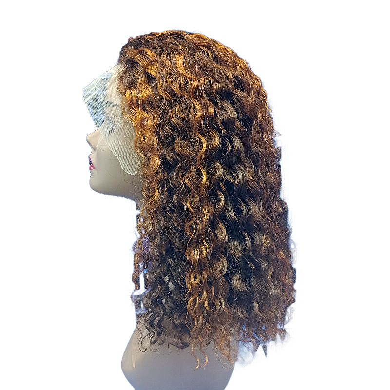 Perruque de cheveux humains bouclés Bob en dentelle frontale 13*4 de couleur 4/350 12A_voghion.com