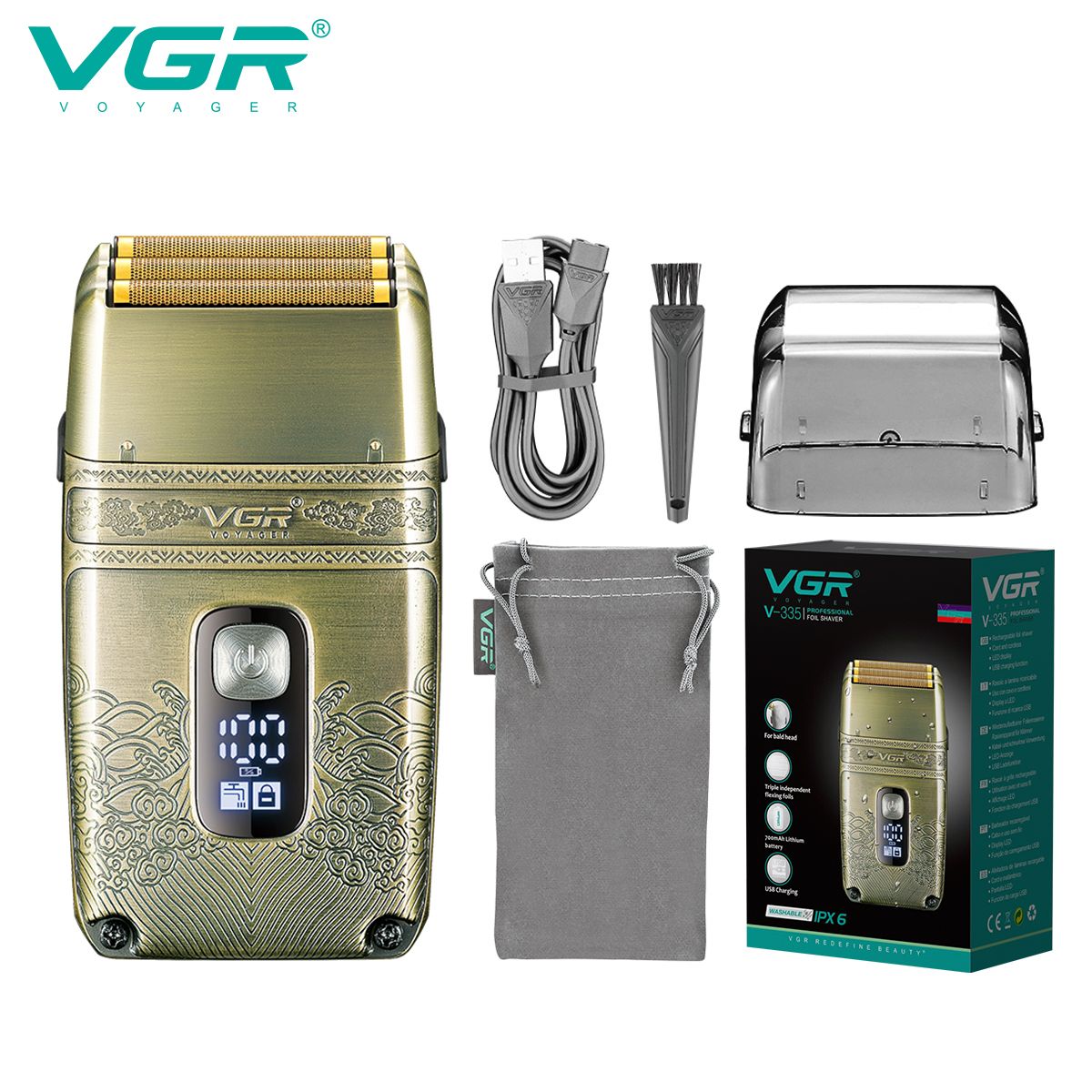 VGR Shaver Waterproof Beard Trimmer Professional Razor Rechargeable Shaving Machine Digital Display Razors for Shaving Men V-335_voghion.com
