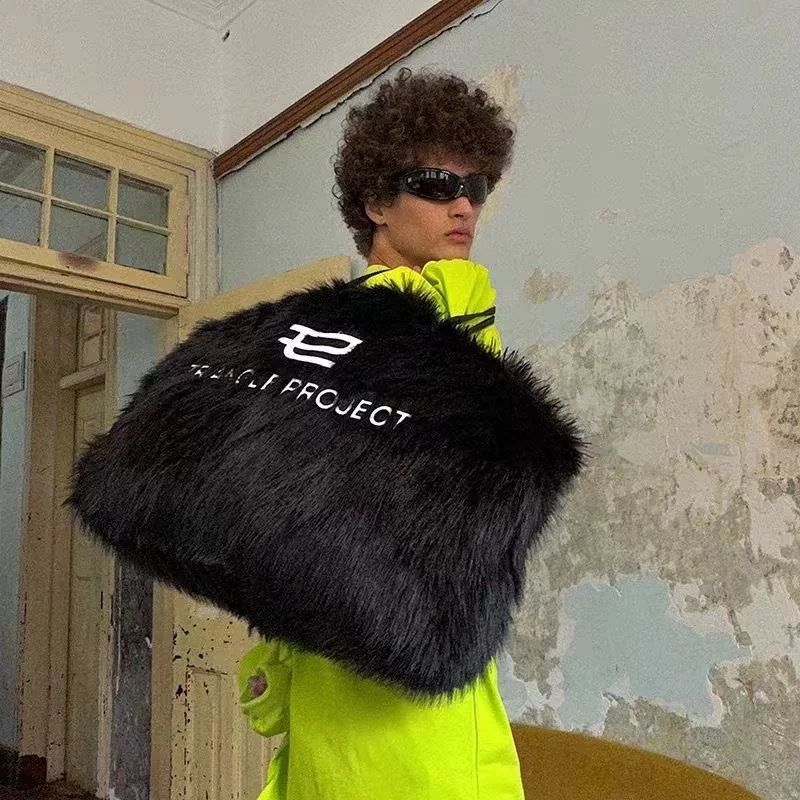 Women's Bags Autumn Fashion Handbags Portable Shoulder Tote Bags Pink Embroidered Plush Handbags_voghion.com