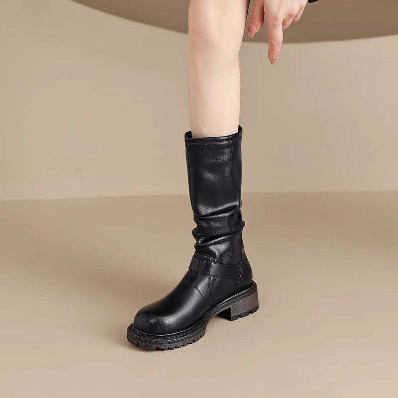 Ritterstiefel aus weichem Leder mit Zwischensohle für Damen, Herbst und Winter 2024, neue Mode, halbbritischer Stil, Martin-Western-Cowboystiefel_voghion.com
