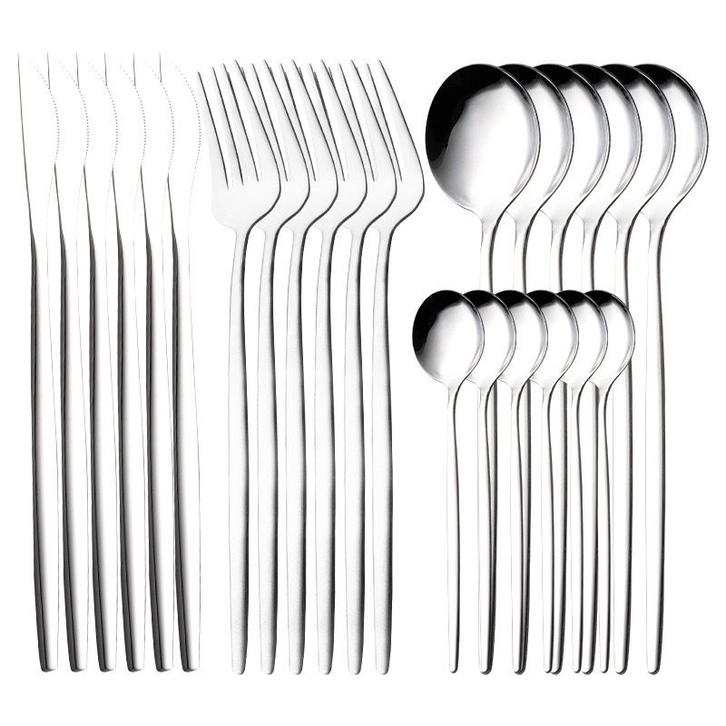 Étkészlet-készlet, rozsdamentes acélból készült étkészlet, 24 darabos portugál kés-villa-kanál készlet, 6 személyes étkészlet_voghion.com