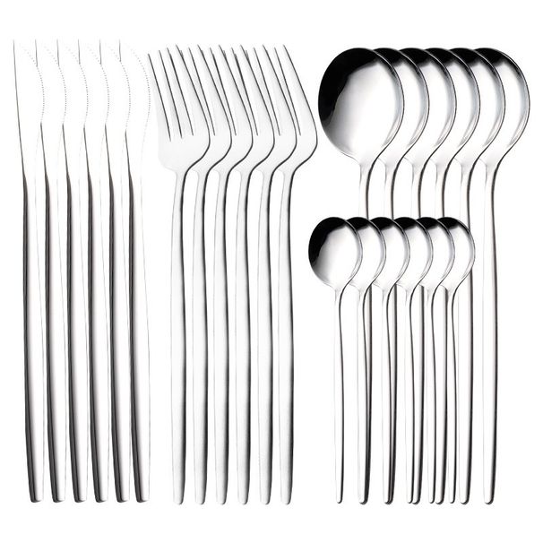 Étkészlet-készlet, rozsdamentes acélból készült étkészlet, 24 darabos portugál kés-villa-kanál készlet, 6 személyes étkészlet_voghion.com