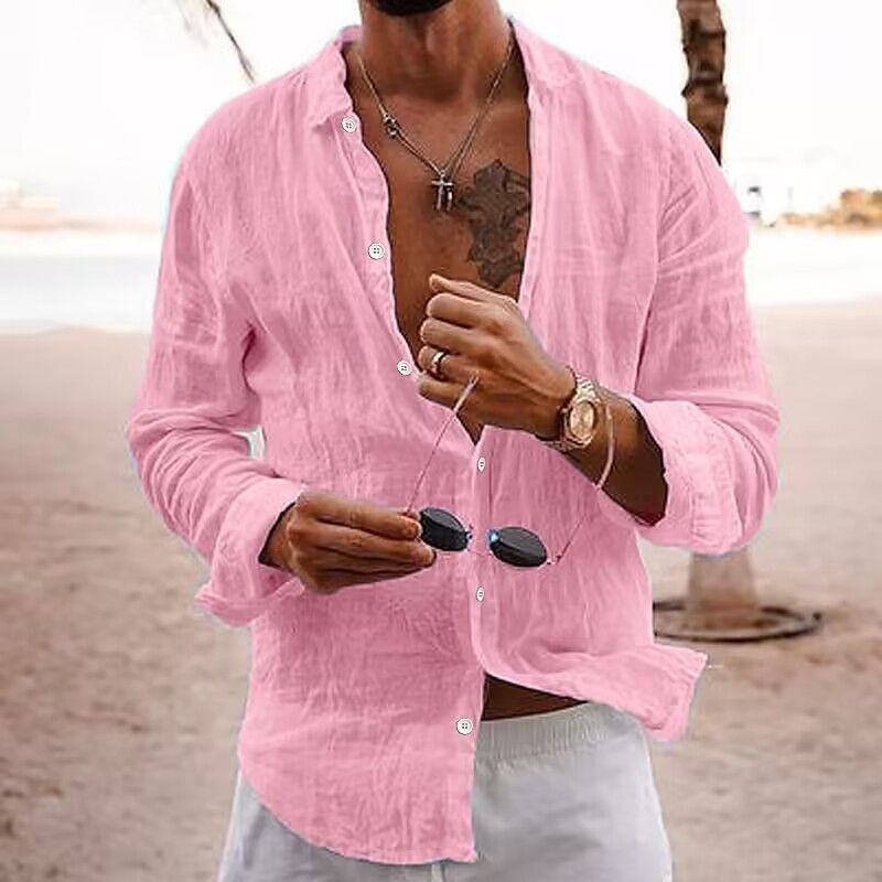 Langarmhemd für Herren – Klassisches, einfarbiges, formelles Hemd, Business-Casual-Button-Down-Hemd mit breitem Kragen_voghion.com