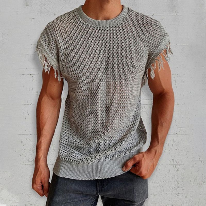 T-shirt senza maniche vuota trasparente sexy con nappa da uomo_voghion.com