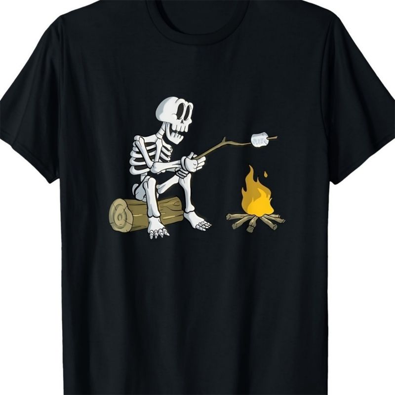 Skeleton Roasted marshmallow Campfire Snack T-shirt._voghion.com