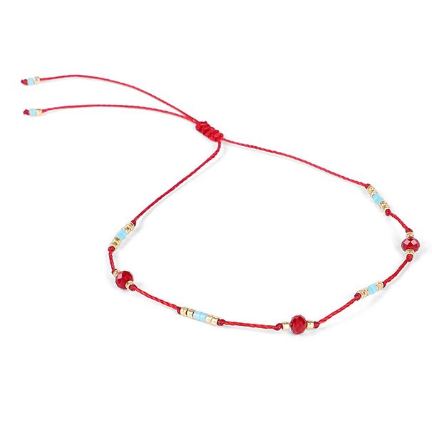 New Trendy Vacation Style Colorful Rice Beads Wax Thread Beaded DIY Anklet_voghion.com