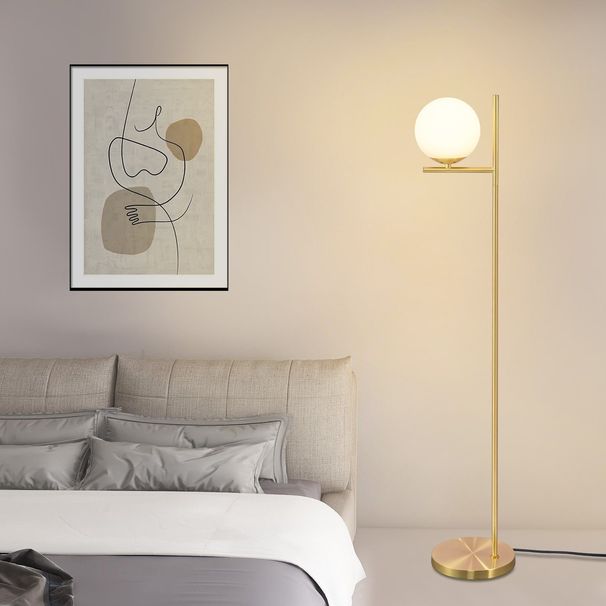 Glitzerlife Stehlampe Vintage Modern - E27 Gold Industrial Stehleuchte Mit Fußschalter Metall Design Aus Weiß Glas Kabel 2M Für Schlafzimmer Kinderzimmer_voghion.com