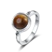 Anello rotondo con pietra preziosa naturale Labrador S in argento puro, elegante retrò, da donna, con occhio di tigre_voghion.com