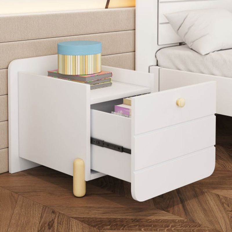 Nachttisch Mit 1 Schublade, Geräuschlose Auszüge Mit Einlegeböden, Feine Holzfarbene Füße, Stauraum Im Wohn- Und Schlafzimmer, Einzigartiges Und Minimalistisches Design, Weiß_voghion.com