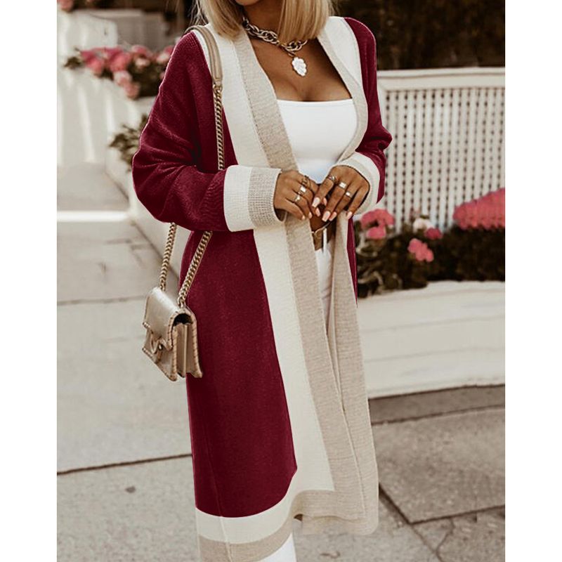 Damenbekleidung warmer Schlitz hohl gestrickter rosa trendiger Strickjackenpullover_voghion.com