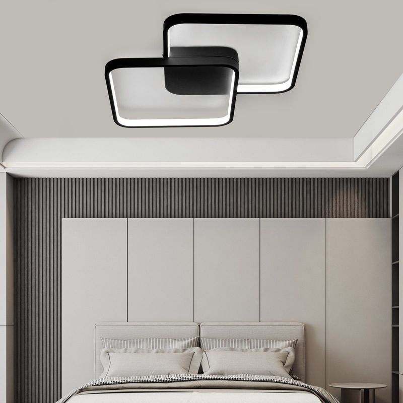 Glitzerlife LED Deckenleuchte Schwarz Deckenlampe - Moderne Wohnzimmerlampe 55W 43CM Dimmbar Mit Fernbedienung Schlafzimmerlampe Metall Design Für Kinderzimmer_voghion.com