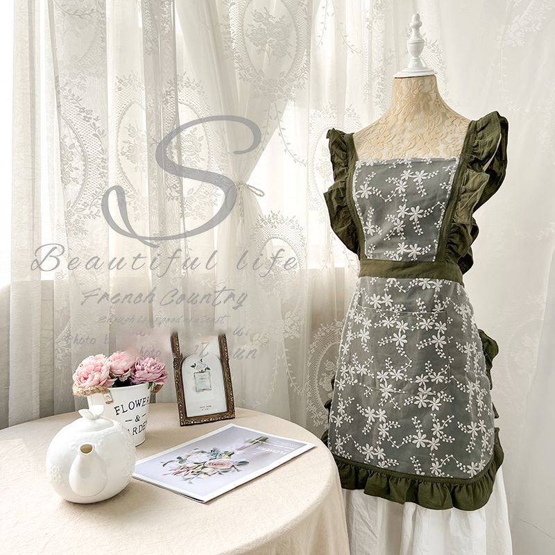 Super Beautiful Apron 2023 New Trendy Pure Cotton Lightweight Breathable Work Elegant Lace Ladies Fashion Nail Art_voghion.com