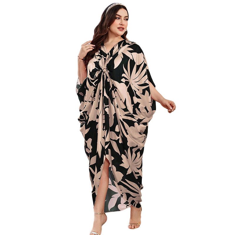 ​​Elegantes muslimisches Abaya-Kleid mit Blumendruck – schlichtes langärmliges Maxikleid für Damen, für Abendbankette und Freizeitkleidung_voghion.com