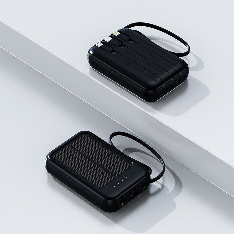​​20000mAh Solar Power Bank With 4 Built-in Cables - Compact & Portable External Battery Charger For IPhone, Android, USB Devices - Waterproof_voghion.com